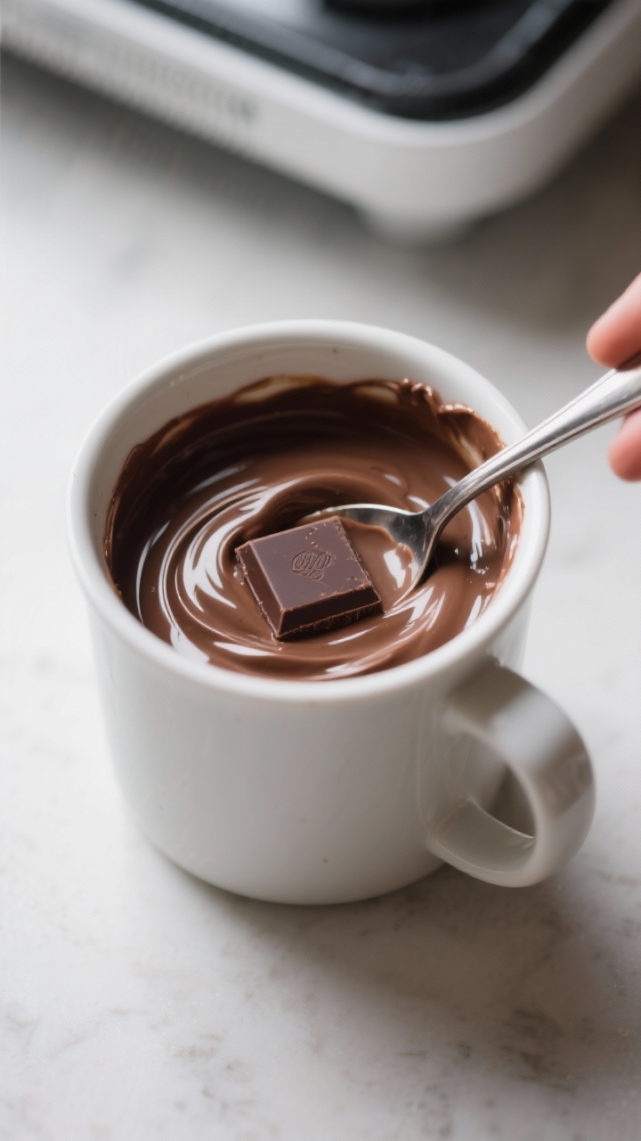 Cooking process scene: Batter mixed directly in a wide 12-ounce mug, captured right after stirring,