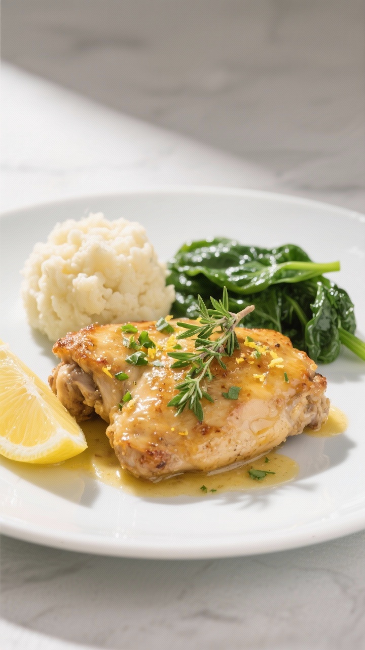 Final dish presentation: Garlic Butter Chicken plated restaurant-style—juicy chicken thighs glazed