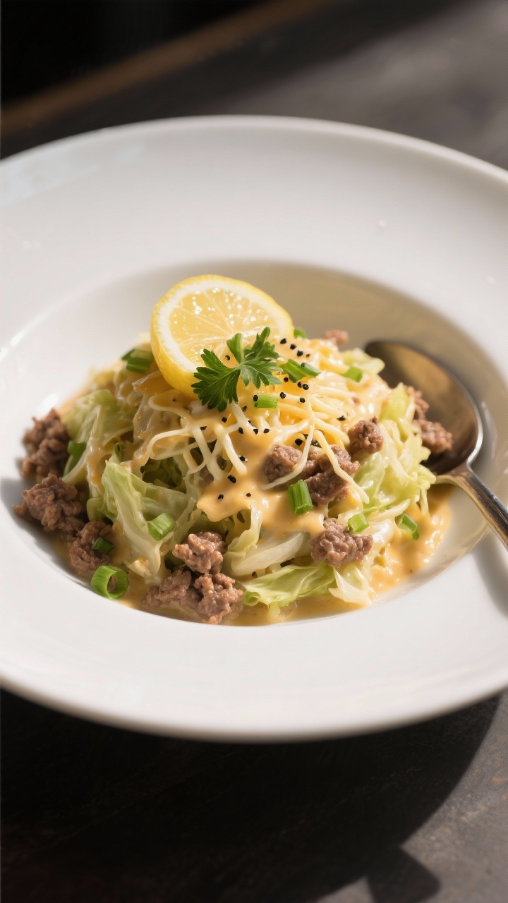 Final plated dish, restaurant-quality presentation: A shallow white bowl filled with a generous scoo