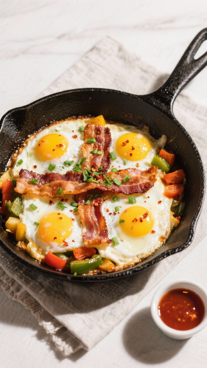 Final plated presentation: Restaurant-quality serving of the finished skillet brought to the table, 