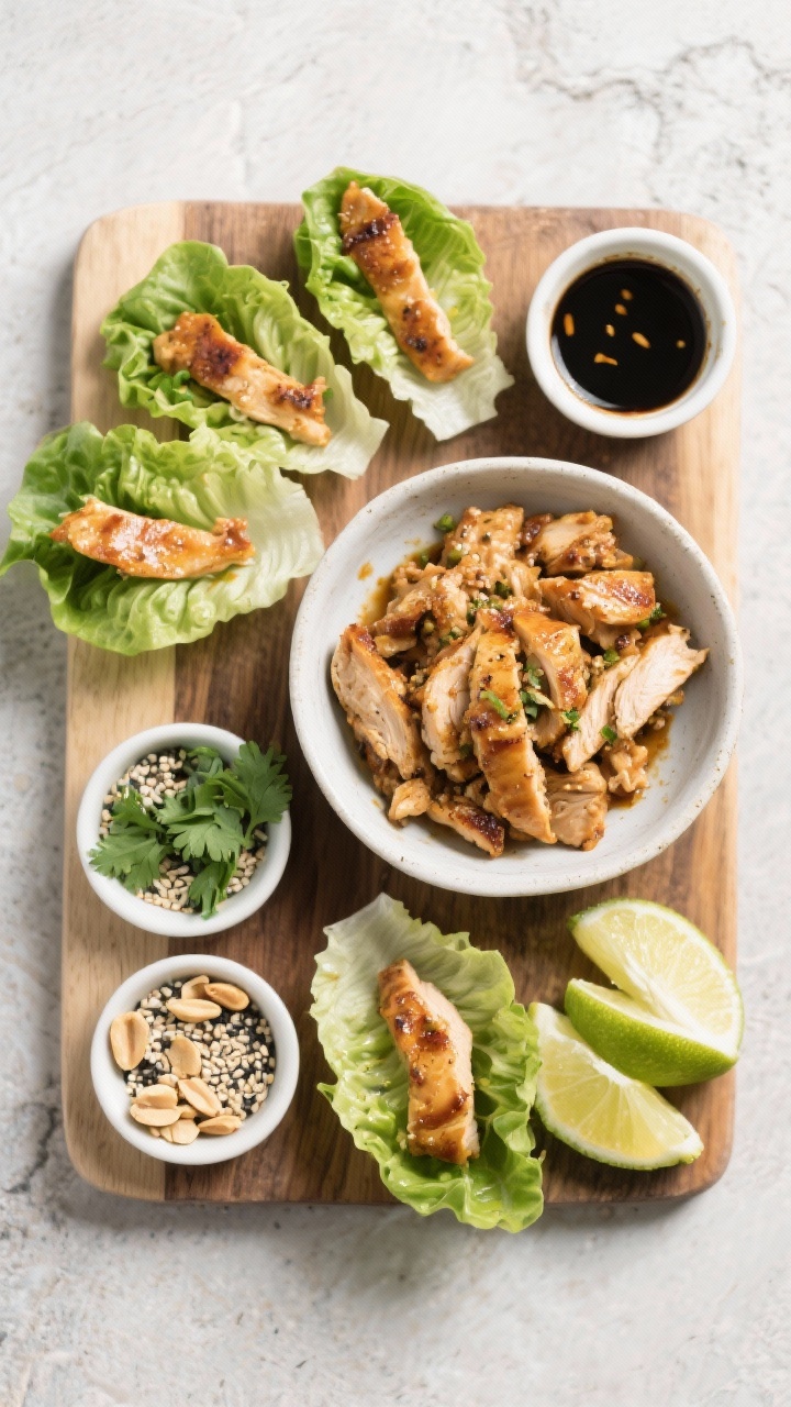 Overhead tasty top view: Meal-prep board scene with separate components ready to assemble—warm chi