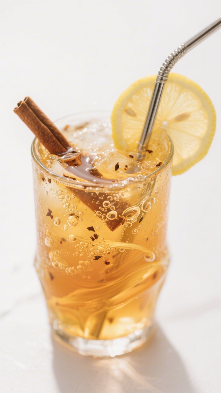 Close-up detail shot of the fully mixed apple cider vinegar detox drink swirling in a clear glass, s