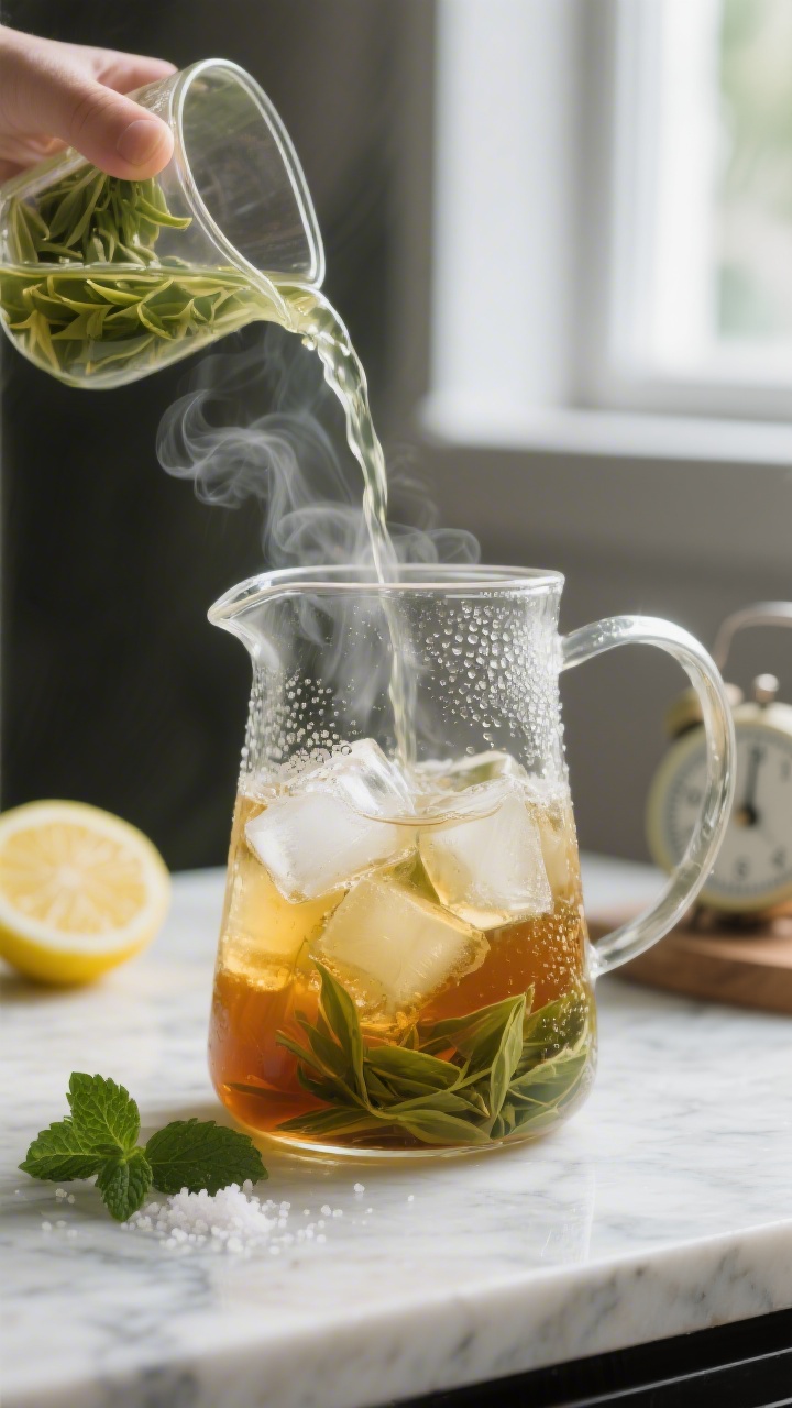 Cooking process – “Brewed green tea concentrate being rapidly cooled for a Natural Energy Drink: