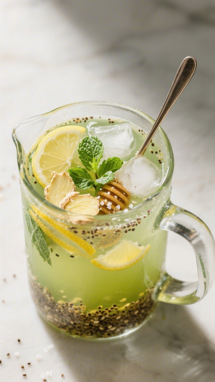 Cooking process: Overhead shot of the pitcher after the “Fiber power” step, showing the fully mi