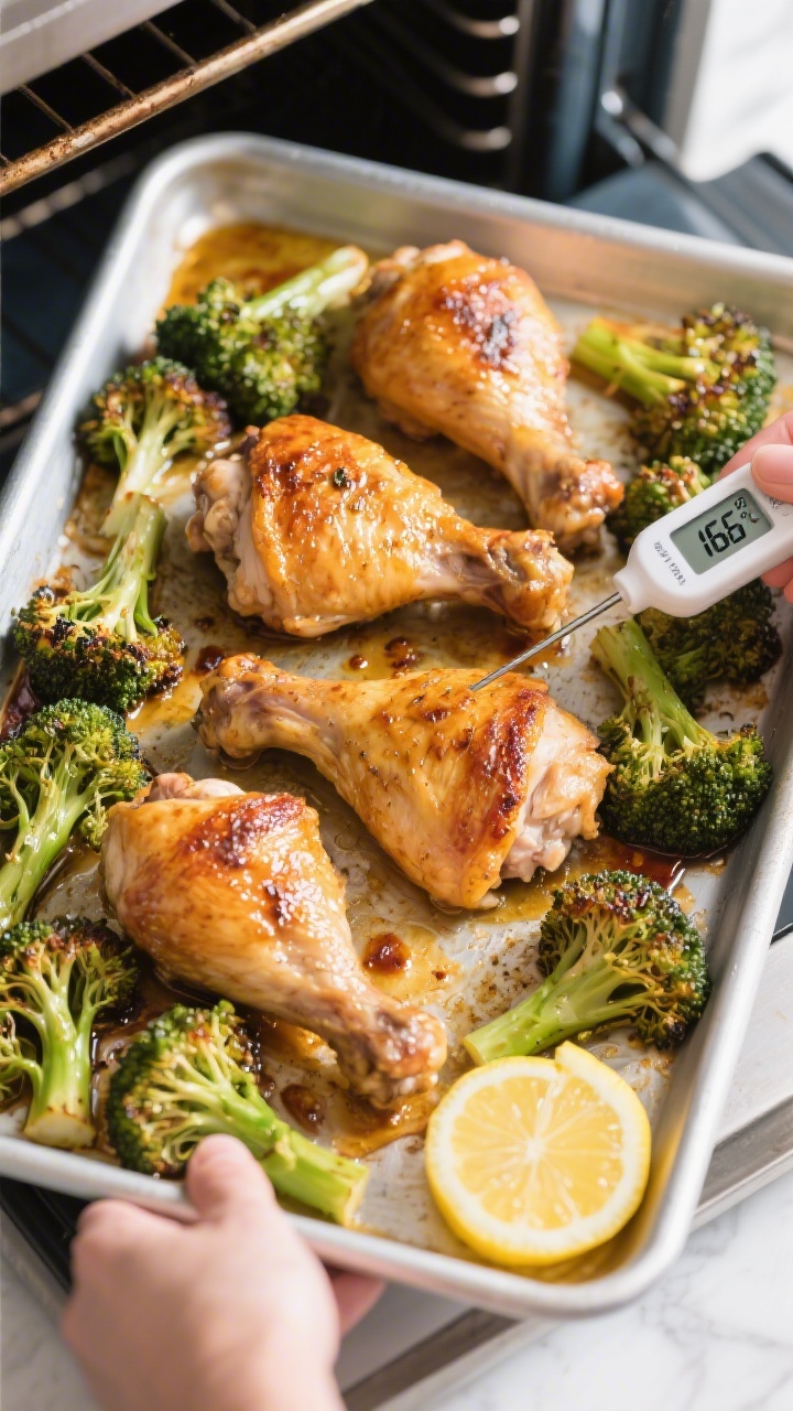 Cooking process: Overhead shot of the sheet pan mid-roast being pulled from the oven at 25–30 minu